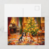 Cavalier Spaniels am Weihnachtsbaum Postkarte (Vorne/Hinten)