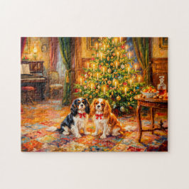 Cavalier Spaniels am Weihnachtsbaum Puzzle