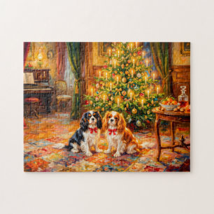 Cavalier Spaniels am Weihnachtsbaum Puzzle