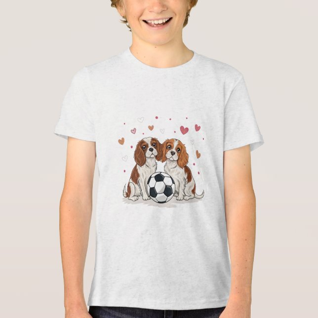 Cavalier Spaniels with soccer ball for Valentine's Tri-Blend Shirt (Vorderseite)
