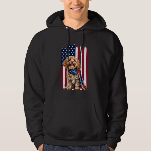 Cavapoo American Flag 4. Juli Cavapoo Dog Liebe Hoodie (Vorderseite)