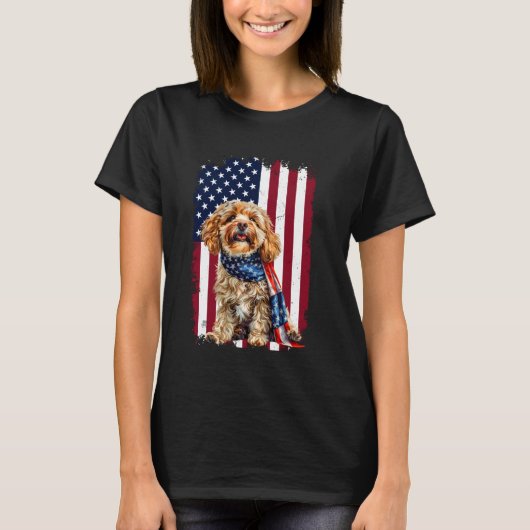 Cavapoo American Flag 4. Juli Cavapoo Dog Liebe T-Shirt (Vorderseite)
