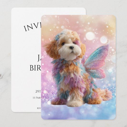 Cavapoo Cavoodle Angel Fairy Birthday Einladung (Vorne/Hinten)