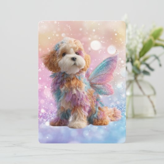 Cavapoo Cavoodle Angel Fairy Birthday Einladung (Stehend Vorderseite)