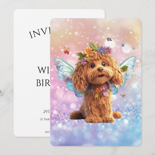 Cavapoo Cavoodle Angel Fairy Birthday Einladung (Vorne/Hinten)