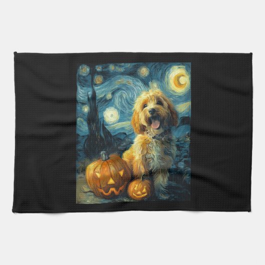 Cavapoo Cute Dog Halloween Jack O Lantern Pumpkin  Geschirrtuch (Horizontal)