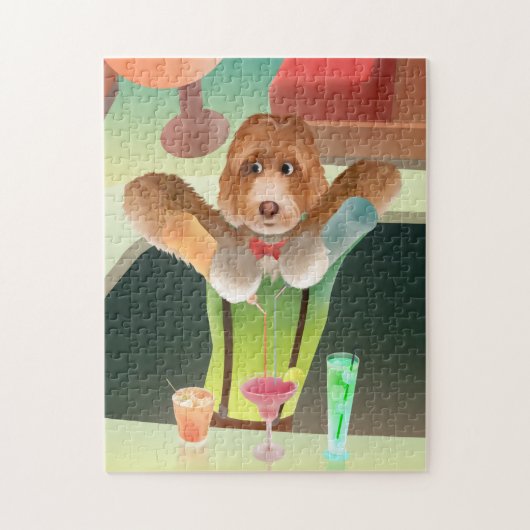 Cavapoo Dog Barkeeper Cocktails zubereiten Puzzle (Vertikal)