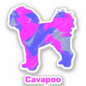 Cavapoo Dog Crazy Hot Pink & Blue Cut Sticker (Vorderseite)
