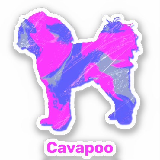 Cavapoo Dog Crazy Hot Pink & Blue Cut Sticker (Vorderseite)