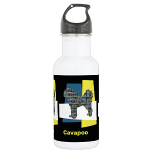 Cavapoo Dog Gelb & Blau Tri-Color Grid Edelstahlflasche