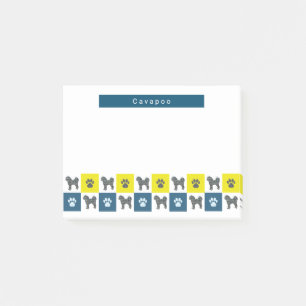 Cavapoo Dog & Paw Gelb & Blau Grids Post-it Klebezettel