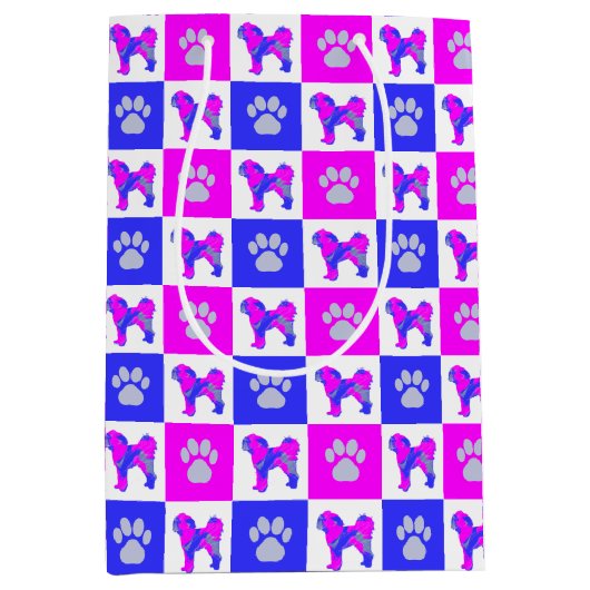 Cavapoo Dog & Paw Hot Pink & Blue Mittlere Geschenktüte (Vorderseite)