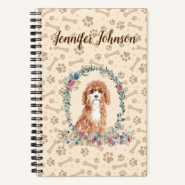 Cavapoo Dog Paw Print & Floral Niedlich Notizblock