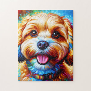 Cavapoo Dog Portrait Akryllische Kunst Print Dog L Puzzle