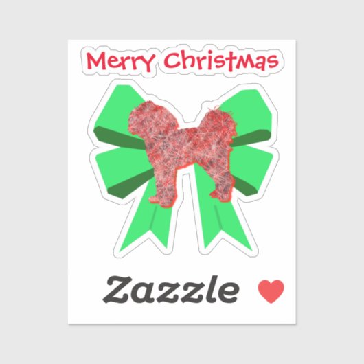 Cavapoo Dog Silhouette Red & Green Bow Weihnachten Aufkleber (Blatt)