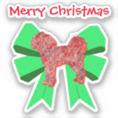 Cavapoo Dog Silhouette Red & Green Bow Weihnachten Aufkleber (Vorderseite)