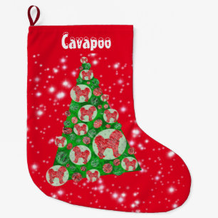 Cavapoo Dog Weihnachten Big Tree Dekoration Rot Großer Weihnachtsstrumpf