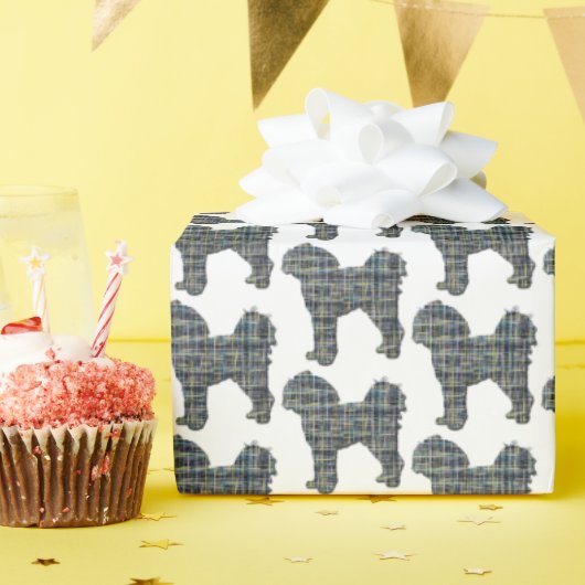 Cavapoo Gelb & Schwarz Gitter Linie Weißes Geschen Geschenkpapier (Geburtstagsparty)