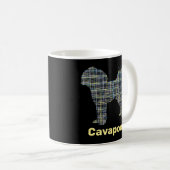 Cavapoo Gelb- und Schwarz-Gitter-Linie Kaffeetasse (VorderseiteRechts)