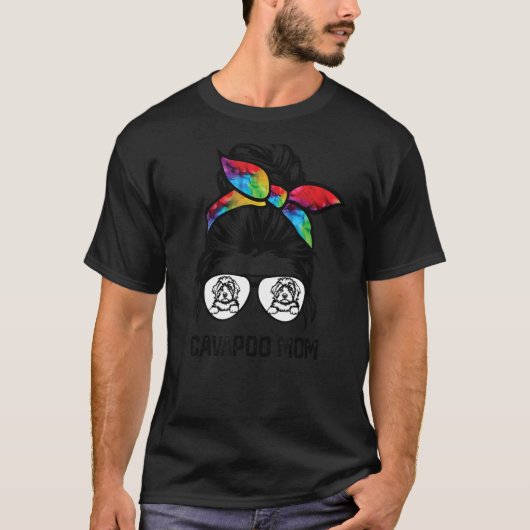 Cavapoo Hund Mutter unordentliche Bun-Haar-Brille  T-Shirt (Vorderseite)