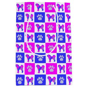 Cavapoo Hund & Pfote Hot Pink & Blau Mittlere Geschenktüte