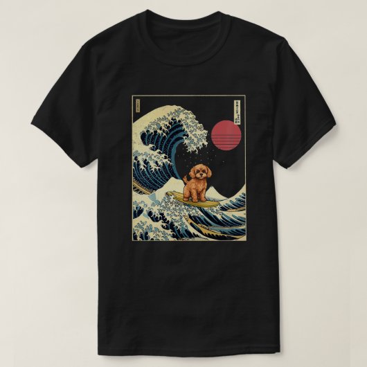 Cavapoo Japanisch Kanagawa Wave Funny Surf Dog T-Shirt (Design vorne)