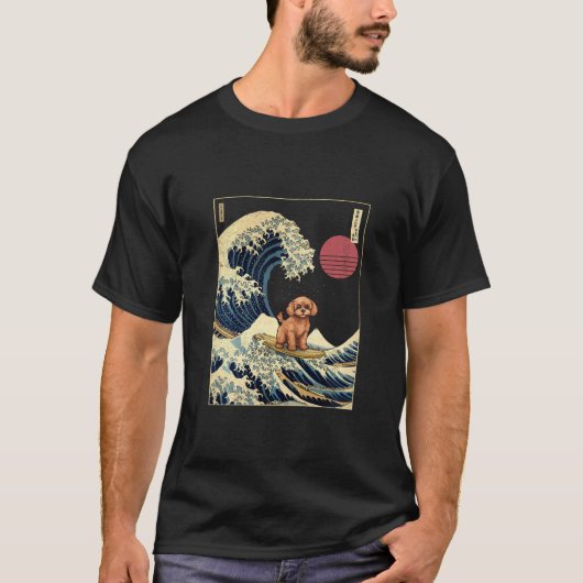 Cavapoo Japanisch Kanagawa Wave Funny Surf Dog T-Shirt (Vorderseite)