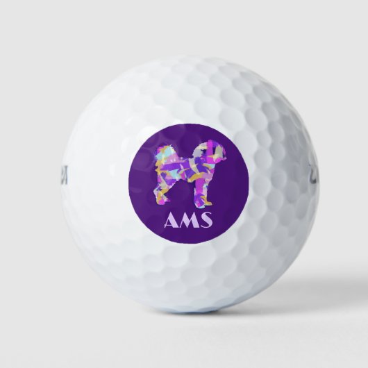 Cavapoo Niedlich Hund Lila Silhouette Monogramm Golfball (Vorderseite)