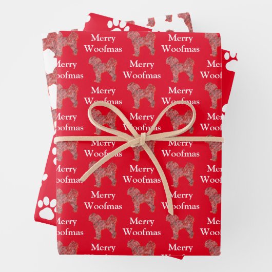 Cavapoo Niedlich Hund Silhouette Roter Merry Woofm Geschenkpapier Set (Beispiel)