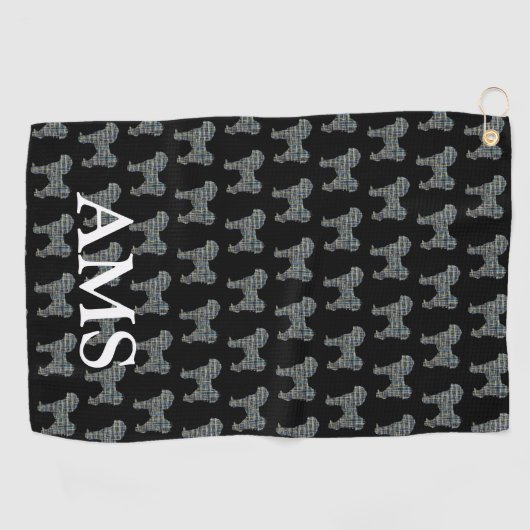 Cavapoo Niedlich Hund Silhouette Y&B Grid Black Golfhandtuch (Horizontal)