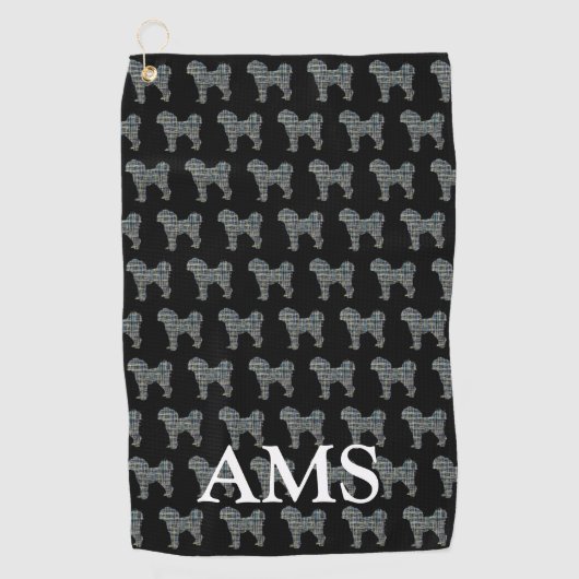 Cavapoo Niedlich Hund Silhouette Y&B Grid Black Golfhandtuch (Vorderseite)