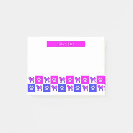 Cavapoo Silhouette Dog & Paw Hot Pink & Blue Post-it Klebezettel (Vorderseite)