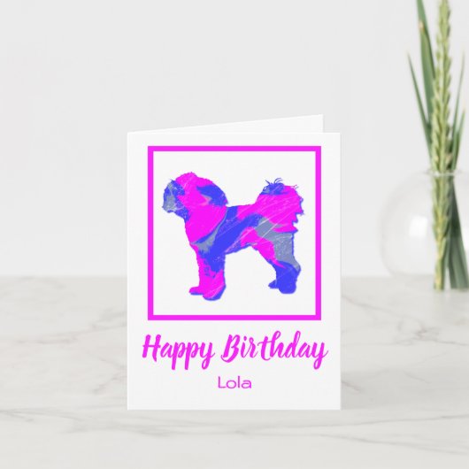 Cavapoo Silhouette Pink Dog Funny Birthday Card Karte (Vorderseite)