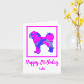 Cavapoo Silhouette Pink Dog Funny Birthday Card Karte (Gelbe Blume)