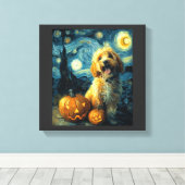 Cavapoo Süßer Hund Halloween Jack O Kürbis Leinwanddruck (Insitu (Holzboden))
