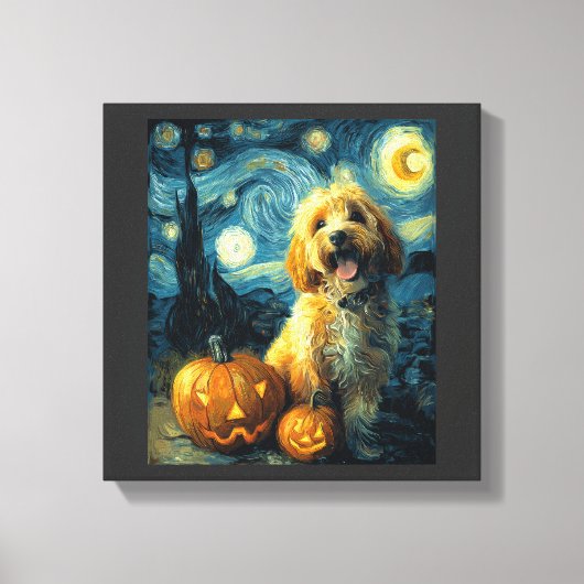 Cavapoo Süßer Hund Halloween Jack O Kürbis Leinwanddruck (Vorderseite)