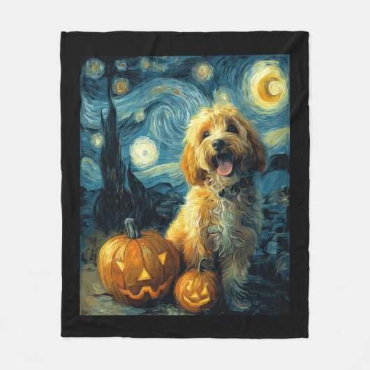 Cavapoo Süßer Hund Halloween Jack O Lantern Kürbis Fleecedecke (Vorderseite)