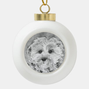 Cavapoo Watercolour. Keramik Kugel-Ornament