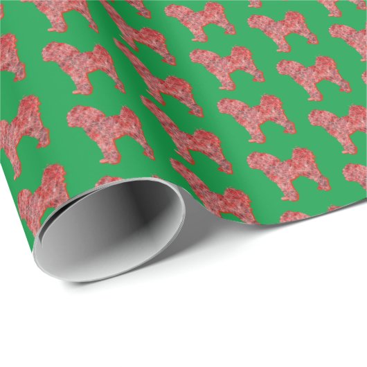 Cavapoo Weihnachtshund Niedliche Silhouette Grün Geschenkpapier (Rolleneckpunkt)