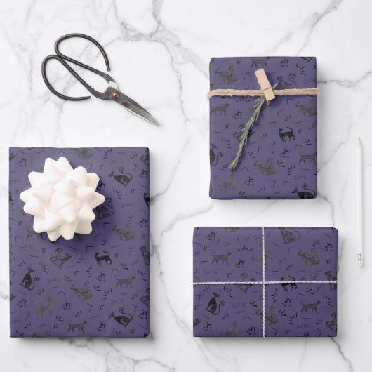 Cave Art Cats on Dark Gray Indigo Geschenkpapier Set (Vorderseite)