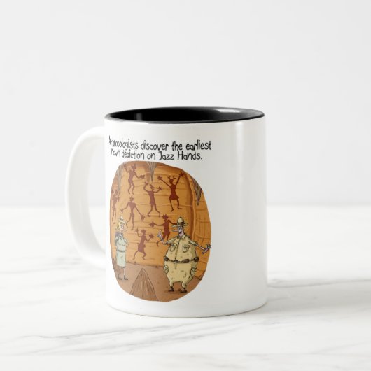 Cave Man Jazz Hands Zweifarbige Tasse (Vorderseite Links)