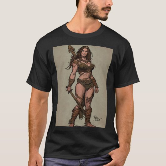 Cave Warrior Girl by Don Castillo T-Shirt (Vorderseite)