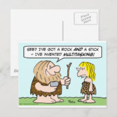 caveman erfindet Multitasking-Rock-Stick Postkarte (Vorne/Hinten)