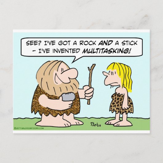 caveman erfindet Multitasking-Rock-Stick Postkarte (Vorderseite)