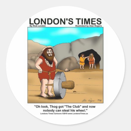 Caveman Got den Club.. Funny Gifts & T-Shirts Runder Aufkleber (Vorderseite)