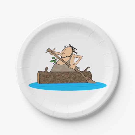 Caveman in einem Kanu Pappteller (Vorderseite)