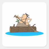 Caveman in einem Kanu Quadratischer Aufkleber (Vorderseite)