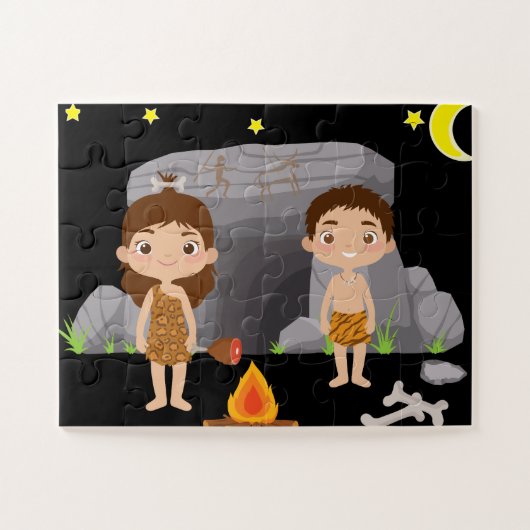 Caveman Kids Under Night Sky Puzzle (Horizontal)