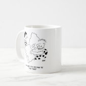 Caveman schreibt einen Letter-Cartoon Kaffeetasse (Vorderseite Links)