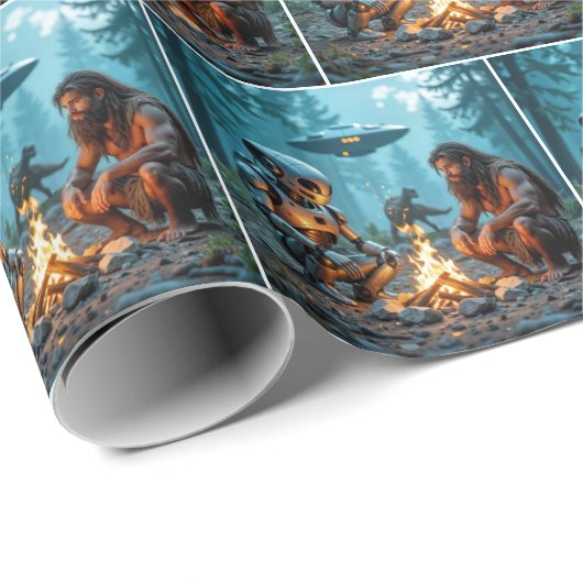 Caveman und Alien Robot by Campfire Geschenkpapier (Rolleneckpunkt)